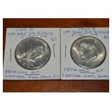 (2) 90% Silver US 1964 D Kennedy Half Dollar Coins