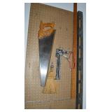Peg Wall Contents: Hand Tools - Saw, Level +
