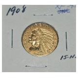 1908 US 5 Dollar Gold Half Eagle Coin w/ XF-45