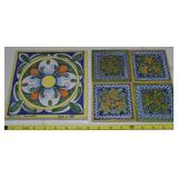 Italian Art Pottery Handpainted Trivet w/4pc Set