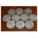 (10) 90% Silver US Washington Quarters