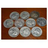 (10) 90% Silver US Washington Quarters