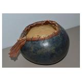 Vintage Handcrafted Gourd Art Bowl 8.25w