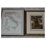 Framed 14.25 x 18 Map of Italy + Signed Original