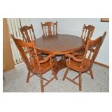 Vtg Solid Wood Dining Set w/ 48' Round Table +1