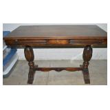 Antique Carved Dining Table w/ Inner Stored Leaf