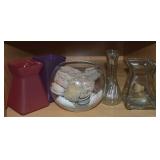 Kitchen Shelf Contents Lot: Vase, Rocks, Shells