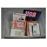 Lidded Tote of Mostly US Stamps w/ Mint Sets +