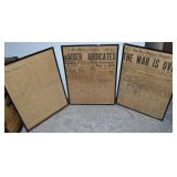 (3) Framed Historical Newpaper Covers w/Des Moines