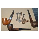 (3) Vtg Pipes + (4) Ant/Vtg Skeleton Keys