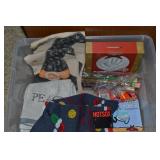 Tote w/ New/Unused Items: towels, Socks +