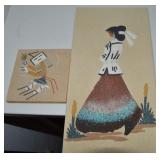 (2) Vtg Sand Art Tiles w/ Lena Taledo + Rainbow