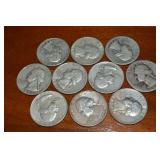 (10) 90% Silver US Washington Quarters