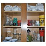 Kitchen Cupboard Contents Lot: Barware, Glasses+