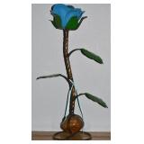 Metal Blue Flower w/ Rock Base Home Decor 18t