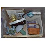 Tote of Household Items: Mushroom Lamp, Desk