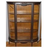 Victorian Lightly Carved Curved Curio Cabinet