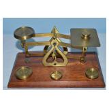 Vtg English Warranted Brass & Wood Postal Scale