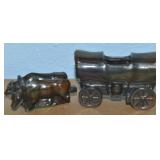 Vtg Trophy Craft Bronze Covered Wagon & Oxen Match