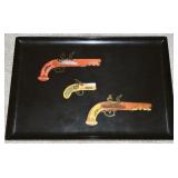 Vtg Couroc Inlaid Triple Flintlock Pistols Serving