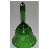 Vtg Green Art Glass w/ Star Pattern Bell 5.5' tall