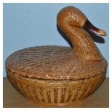Vtg Shanghai Handicrafts Bamboo & Wicker Duck Box