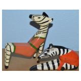 (2) Vtg Jeannis Franz-style Folk Art Painted Zebra