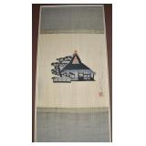 Japanese Signed Silk Embroidered Farmer's House
