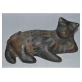 Vtg Mexican Black Etched Clay Pottery Cat Figure