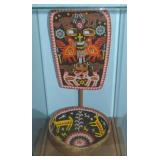 Mexican Huichol Beaded Wooden Shaman Mask & Bowl