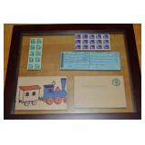 Framed Collection of Child's Post Office Supplies: