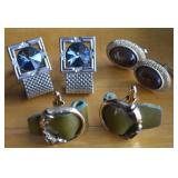 (3) Vtg Chunky Pairs Men's Cufflinks w/ Leather