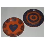 (2) Lemore Signed Red Spongeware Pottery Small