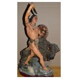 Vtg Resin Native American Warrior & Buffalo Statue