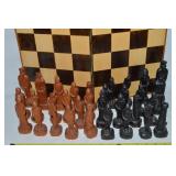 Vtg Mexican Carved Wooden Chess Figures w/ Folding