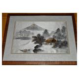 Vtg Japanese Silk Embroidery Mt Fuji Framed Fine