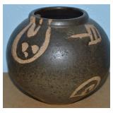 Signed Rathee? Art Pottery Glazed Vase 7.5' Diam