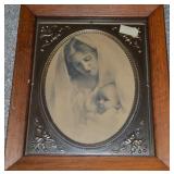 Vtg Wooden & Embossed Metal Picture Frame w/