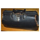 Vtg Black Leather Doctors Bag w/ Contents: BP Kit