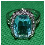 925 Sterling Silver Aquamarine Ring Size 7