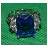 925 Sterling Silver Blue & Clear CZ Ring Size 6