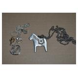 R Tennesmed Pewter Dala Horse Pendant Necklace