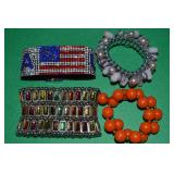 (4) Bracelet Lot w/ Stretch + American Flag Magn