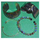 (4) Cuff Bracelet Lot: Faux Horn, Cats, Glass Bead