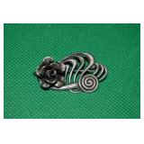 Vtg Sterling Silver Rose & Swirls Brooch 1.5w 4.6g