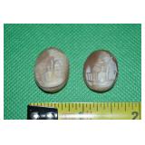 (2) Vintage Carved Loose Cameos w/ Cottage Scene