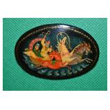 Vintage USSR Russian Black Lacquer Handpainted