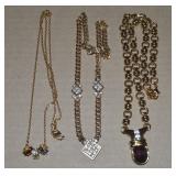 (3) Vintage-Contempo Goldtone Pendant Necklaces