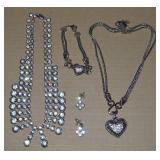 2) Silvertone Jewelry Sets Lia Sophia Pave Crystal