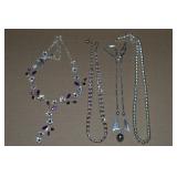 (4) Silvertone Necklaces w/Vtg Monet Bead Ball